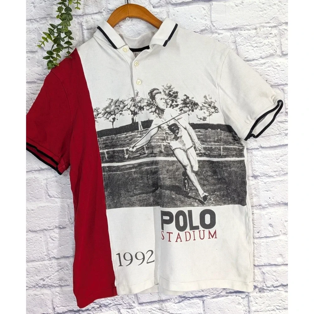 Vntg🚨Ralph Lauren Polo Stadium 1992 Javelin M Short SleevShirt *Tiny Flaws-Read